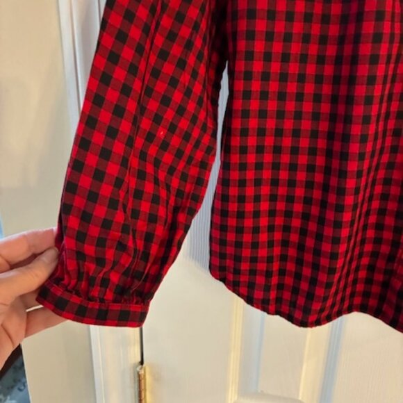 Talbots Women's Black Red Plaid Cotton Long Sleeve Button Ruffle Collar Shirt L - Picture 5 of 11